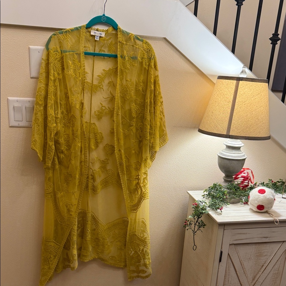 Yellow Sheer Embroidered Kimono